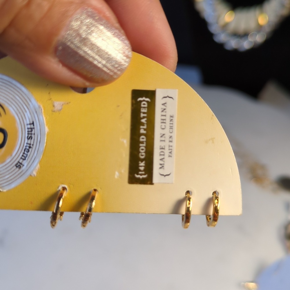 Anthropologie Small Hoop & Stud 14K Gold Plated Earrings Set, 3 Pairs - NWT - Picture 6 of 9